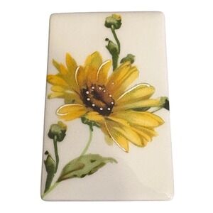 Antique Limoges France Small Ceramic Wall Tile Panel Floral Sunflower Wildflower